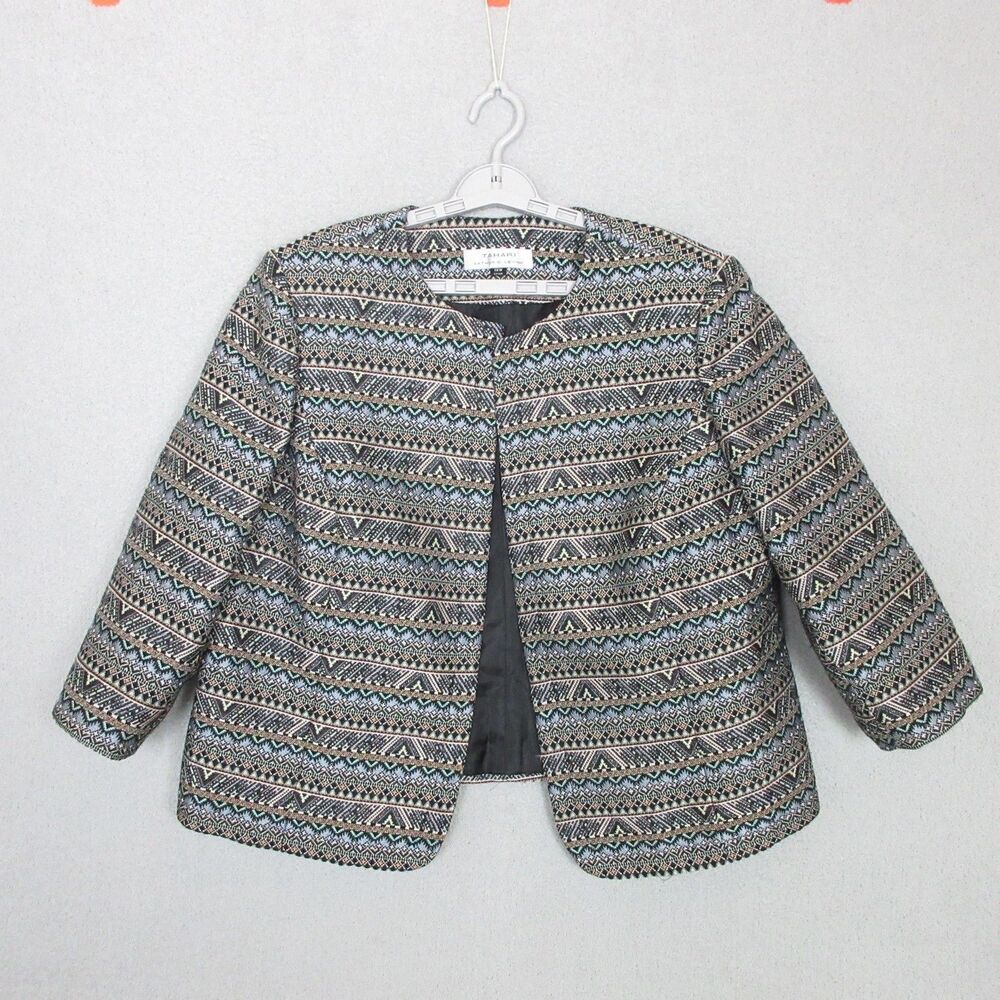 Tahari Arthur S Levine Womens Tapestry Collarless Blazer Jacket Multi Size 18W